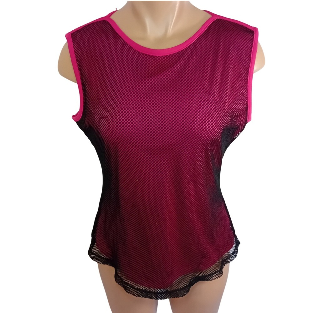 Vintage 90s Global Mind Pink Black Mesh Tank Top Goth Emo Punk‎ Rave Festival L